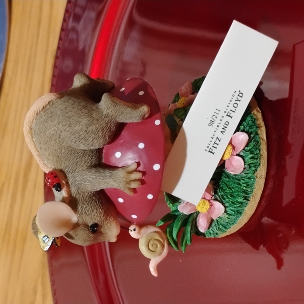 Fitz & Floyd Mouse Figurine on Red Mushroom 1999